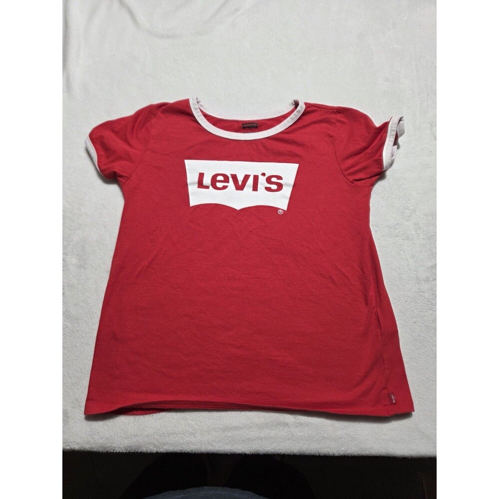 Levi's Red & White Logo T Shirt Size XL Girl"s Kid's X-Large